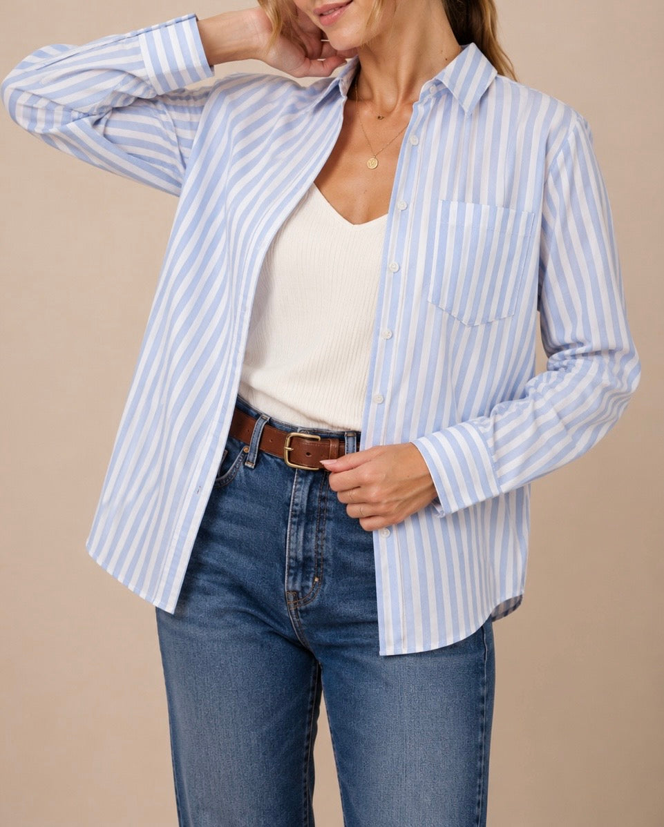 Collared Striped 100% Cotton Shirt Top
