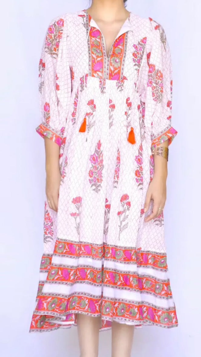Mylah Midi Dress - White-Orange