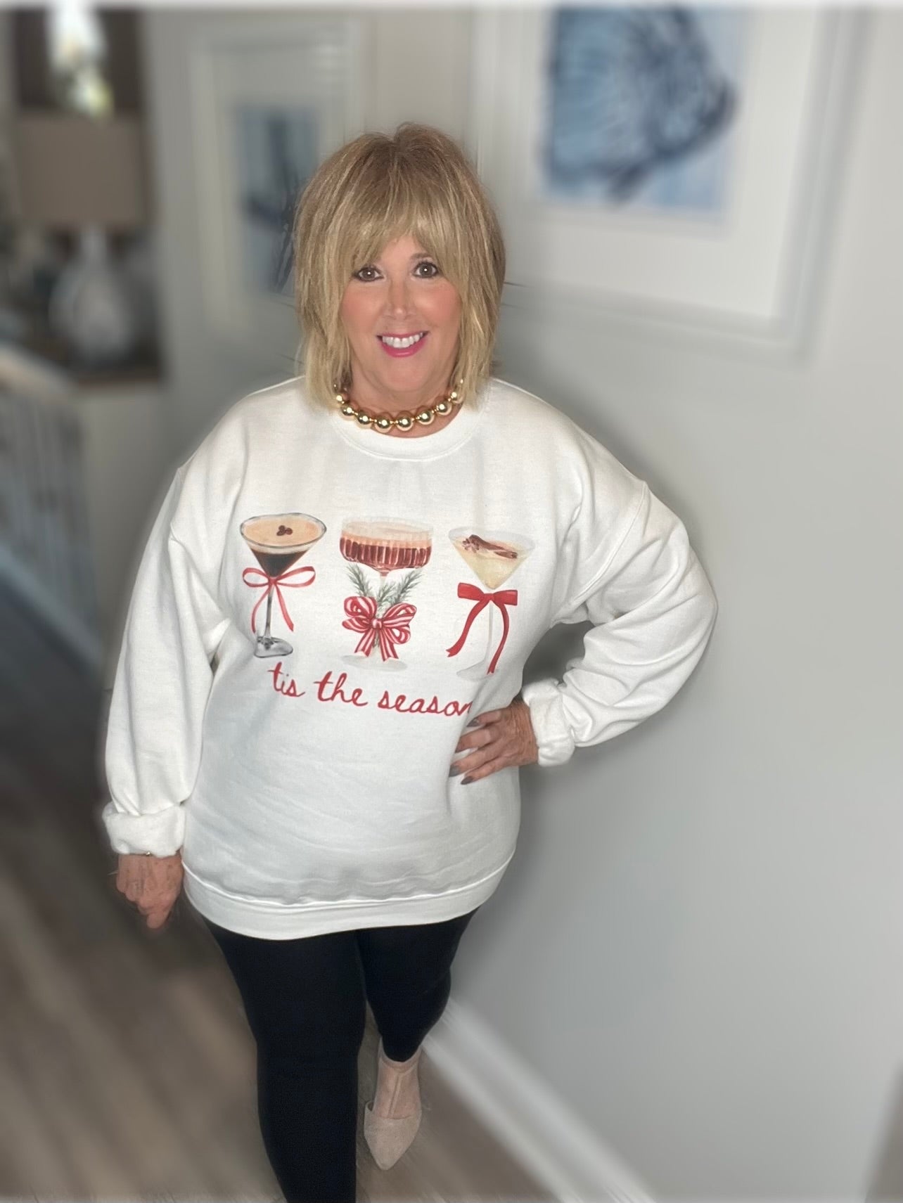 Christmas Espresso Martini Bow Sweatshirt-White