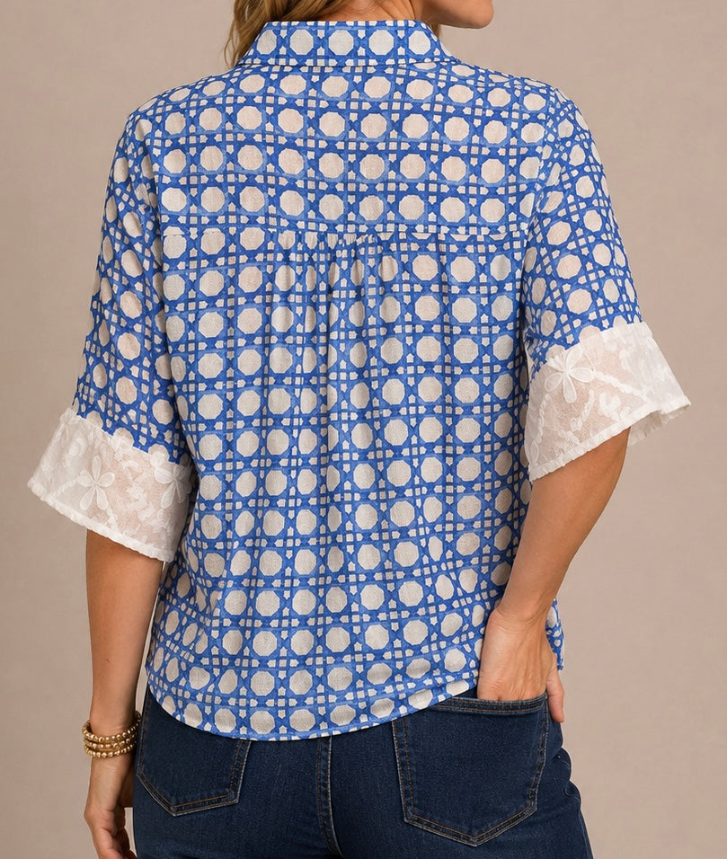 The Rio—Floral Textured Contrast Print Button-Up Shirt