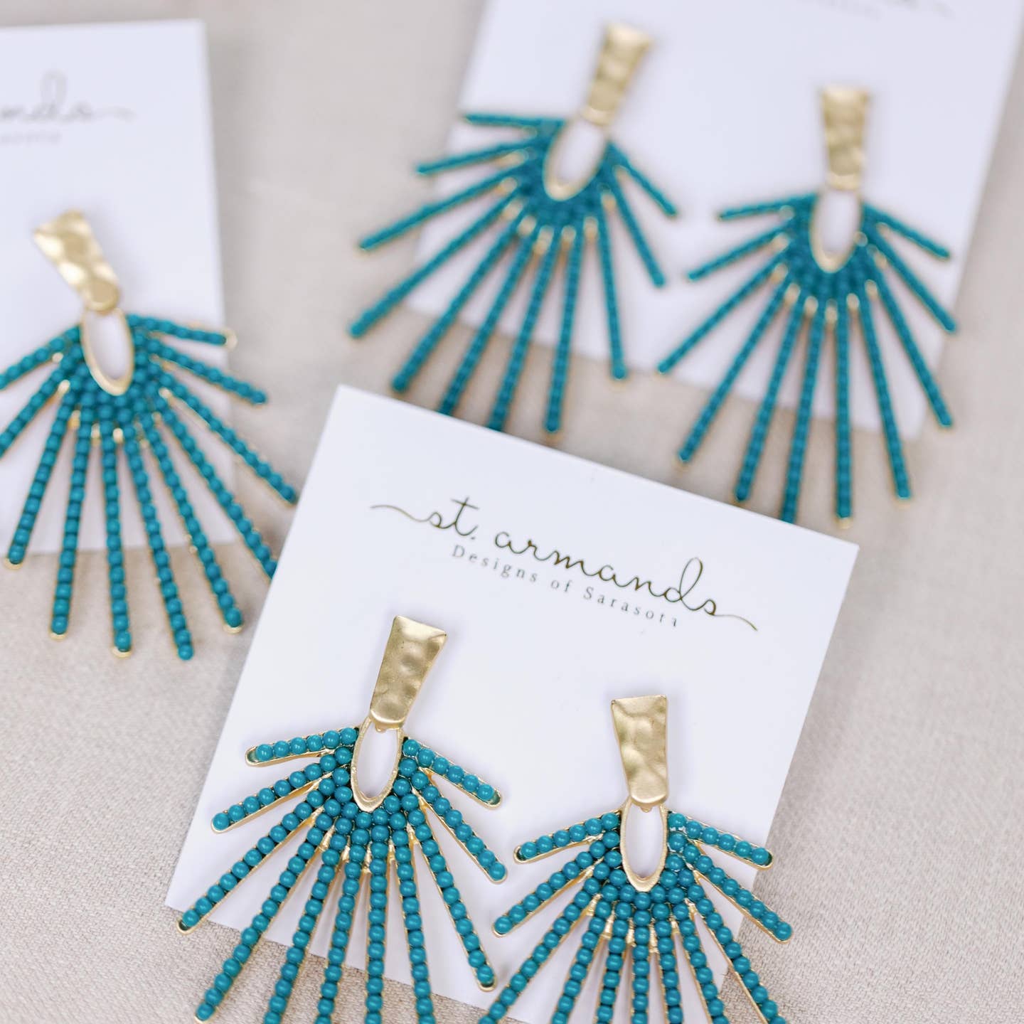 Dark Turquoise Sunburst Statement Drop Earrings