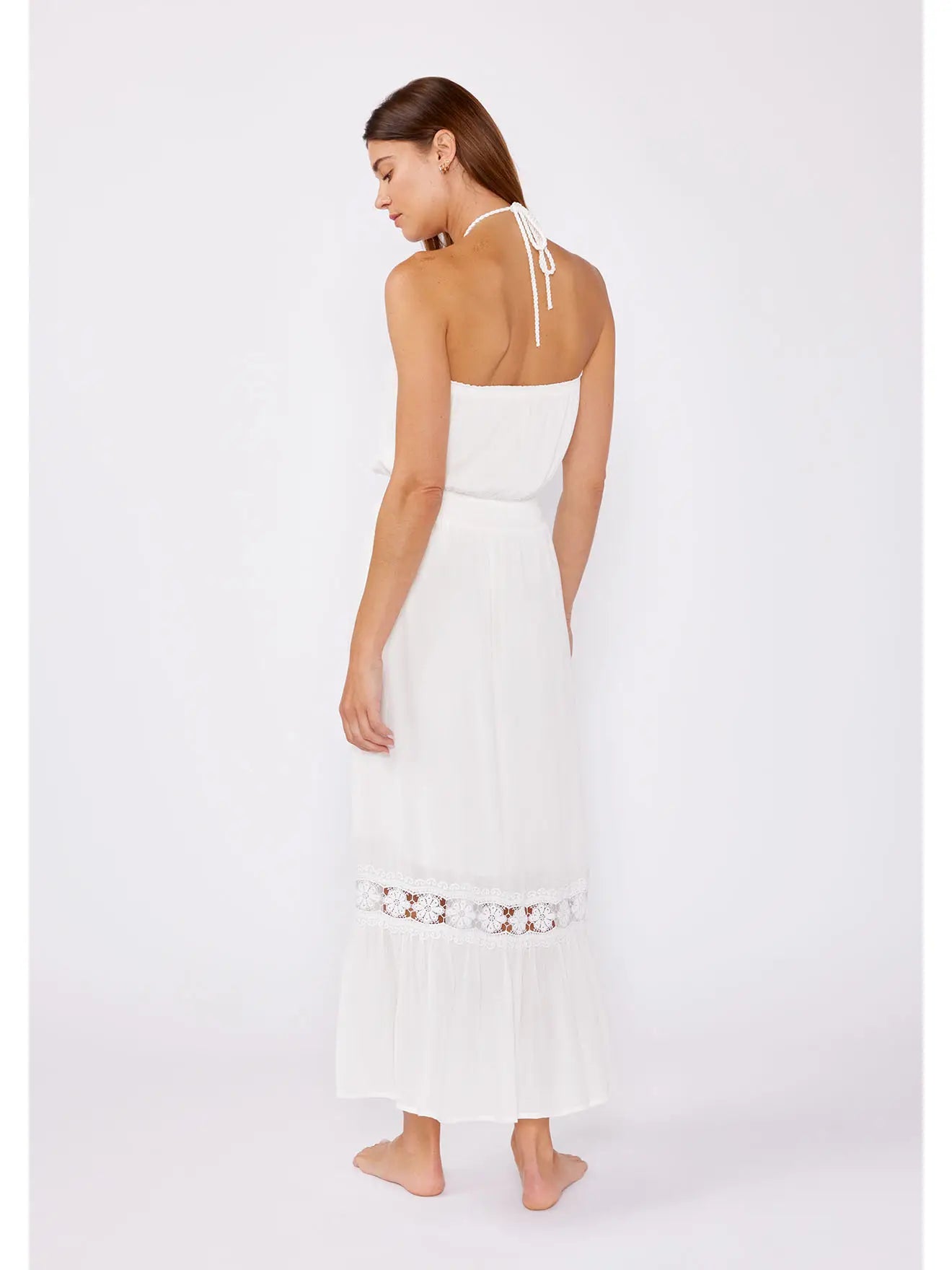 Eyelet Embroidered Smocked Halter Maxi Dress