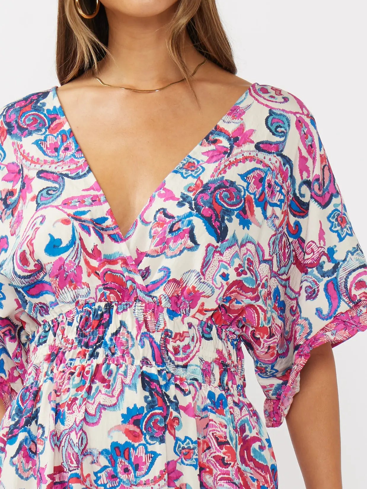 Floral Kimono Sleeve Smocked Waist Maxi Dress