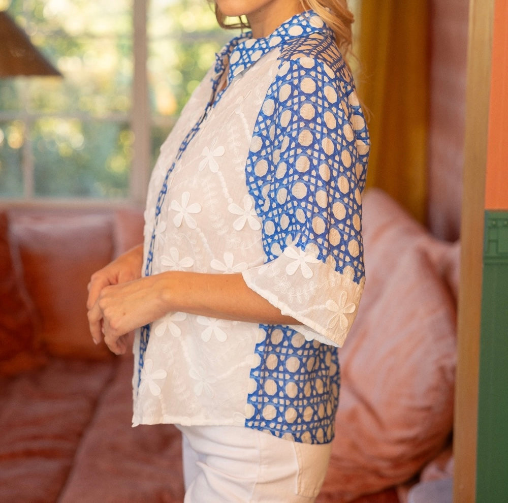 The Rio—Floral Textured Contrast Print Button-Up Shirt