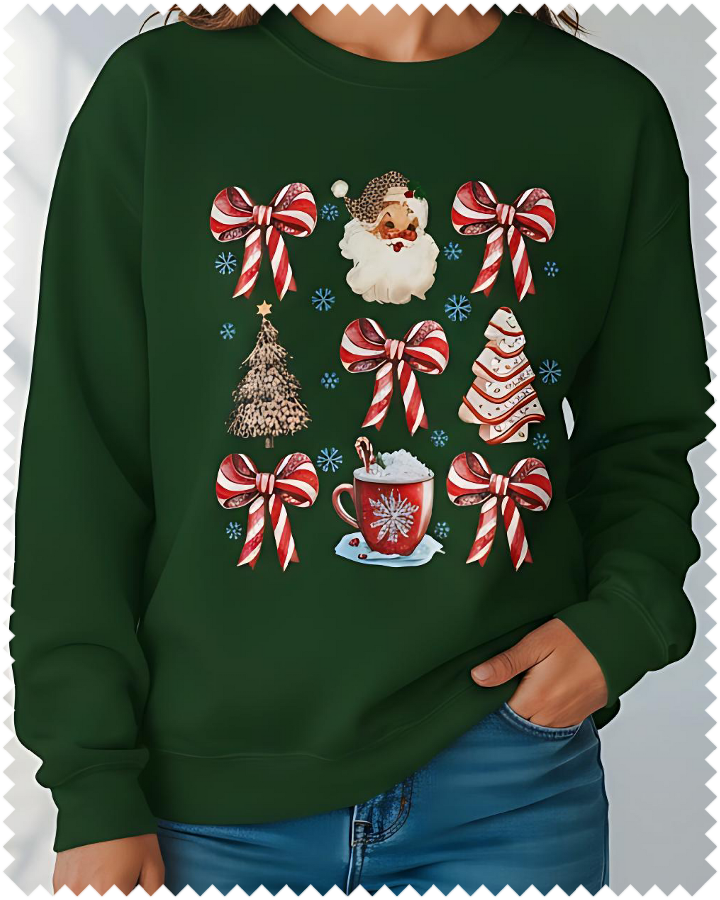 Candy Cane Collage Sweatshirt-Forest Green