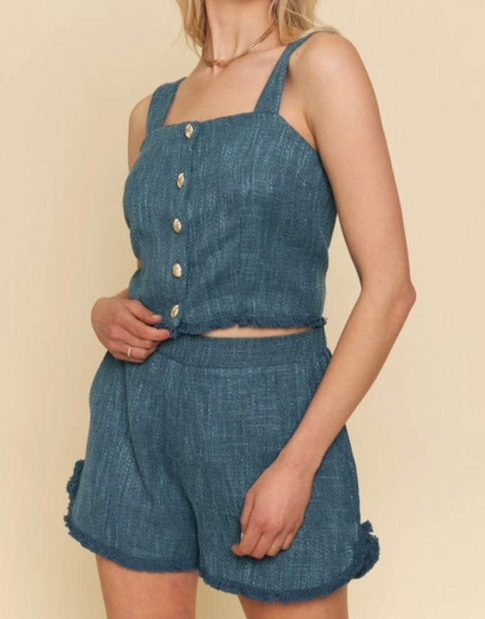 Denim Textured Two-Piece Set