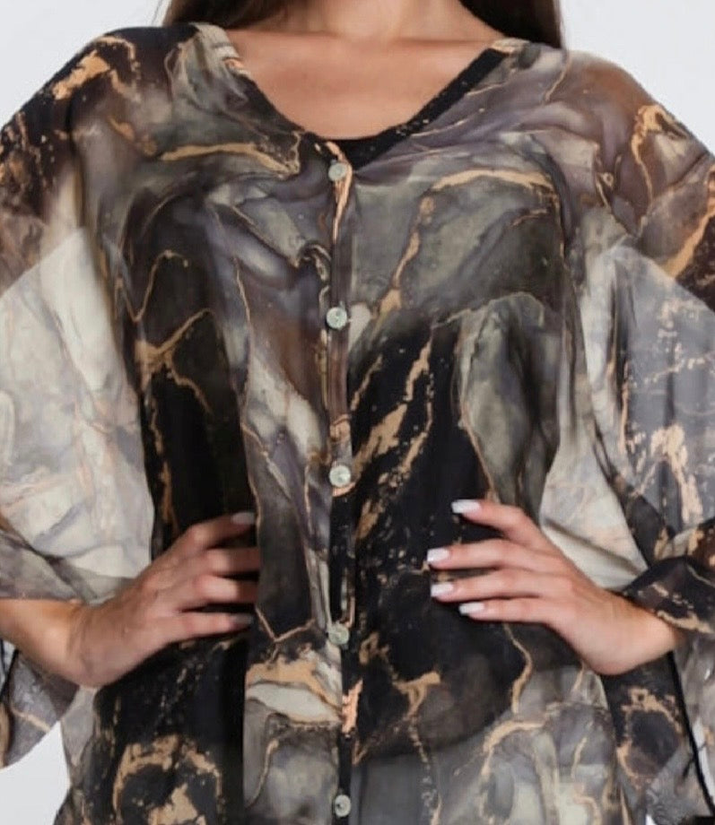 The Marbella Silk Blouse w/tank-Black