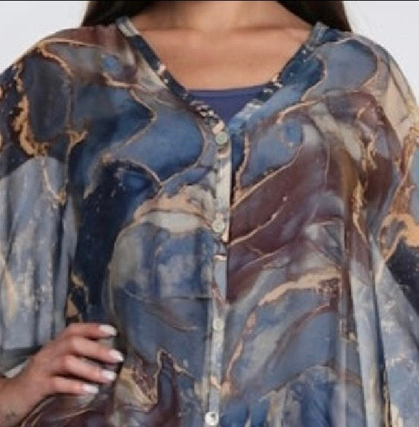 The Marbella Silk Blouse w/tank-Navy