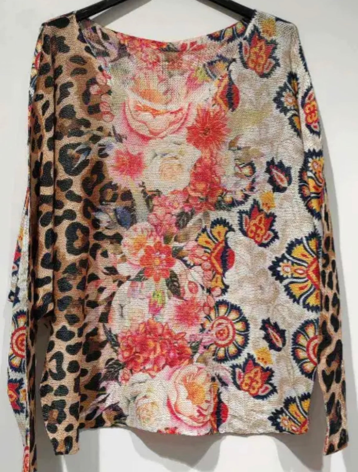 Leopard Abstract Round Knit Print Sweater