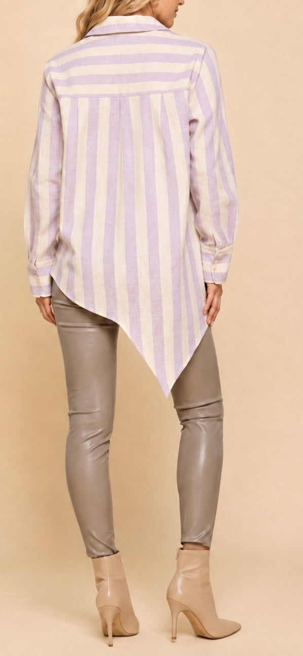Stripe Asymmetrical Button Down Tunic