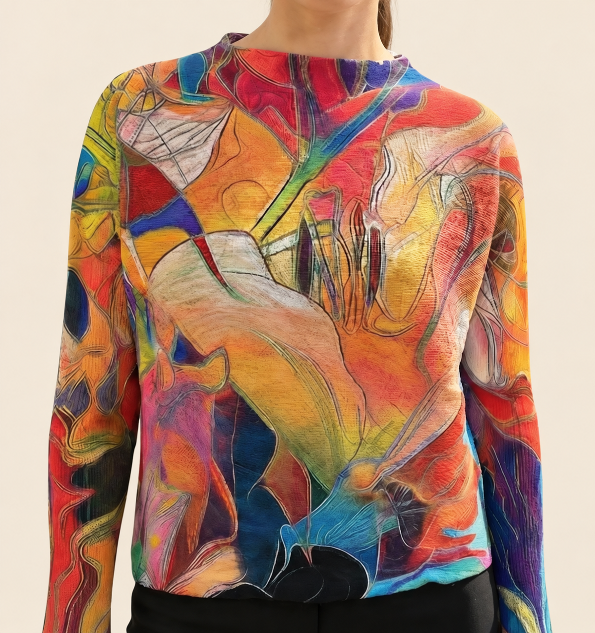 Multi Abstract Round Knit Print Sweater