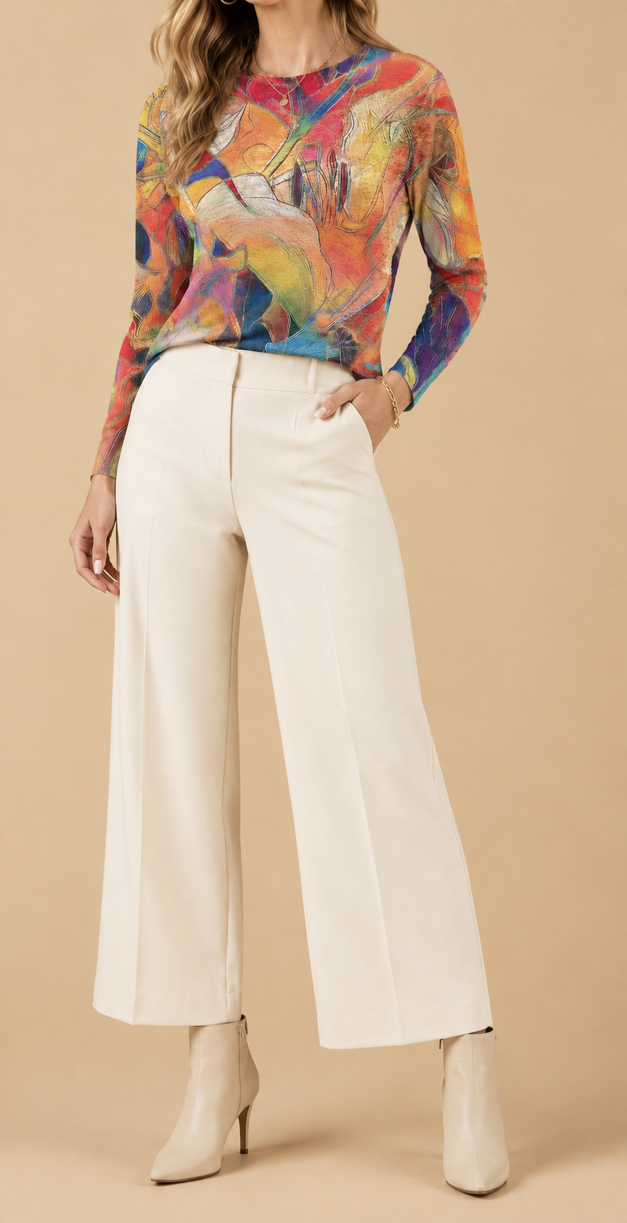 Multi Abstract Round Knit Print Sweater