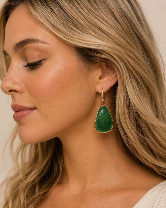 Green Lightweight Handmade Resin Statement Earrings Gold Trim