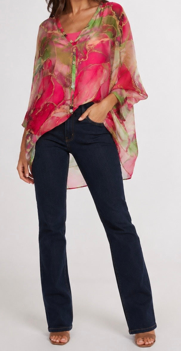 The Marbella Silk Blouse w/tank-Fushia