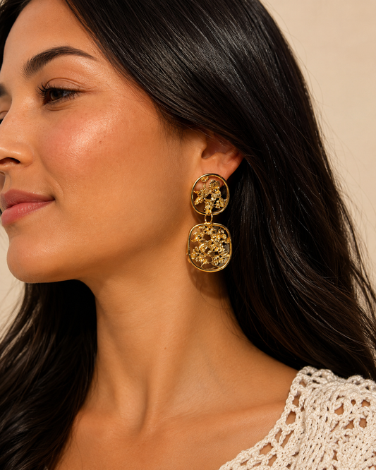 Dangle Gold Flake Handmade Resin Statement Earrings Gold Trim