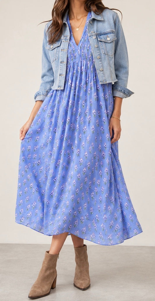 Skye Midi Dress Floral Blue