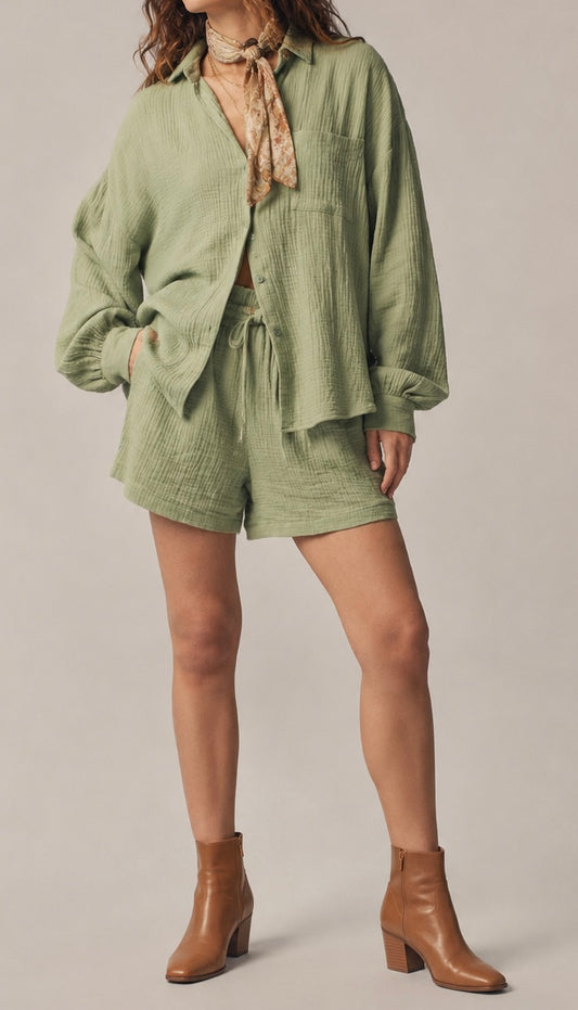 Crinkle Cotton Gauze Resort Button-Up Set