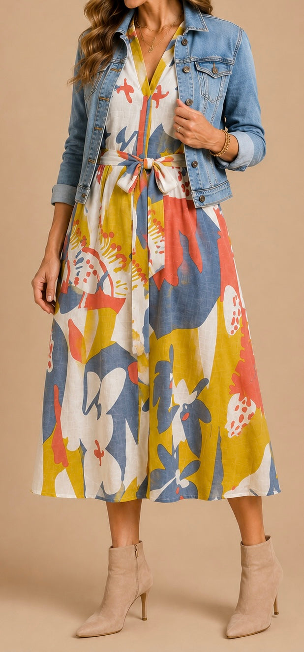 Brigitte Abstract Print Dress Multi