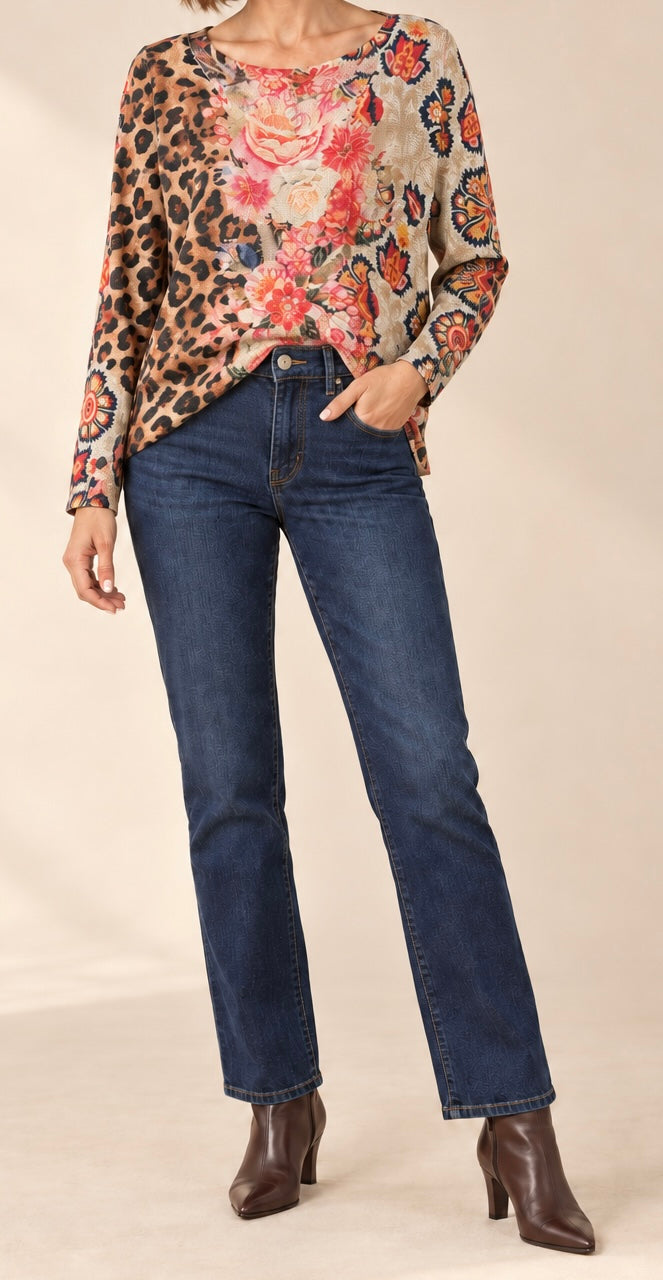 Leopard Abstract Round Knit Print Sweater