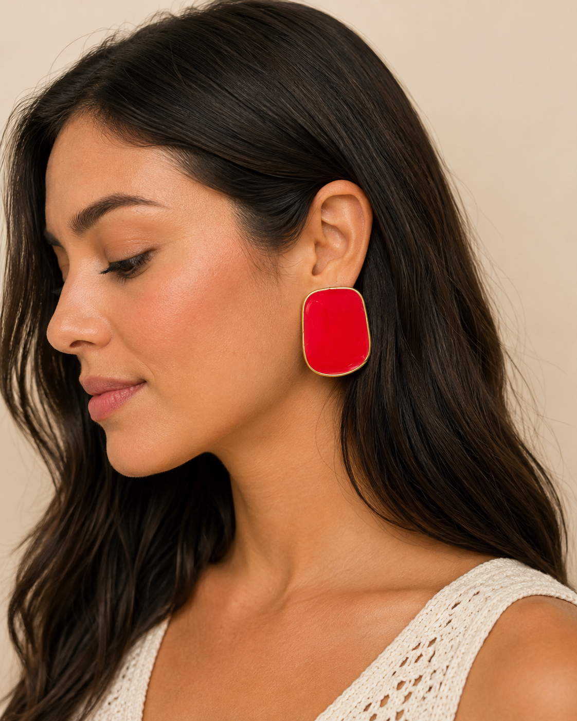 Large Red Lightweight Handmade Resin Statement Earrings Gold Trim