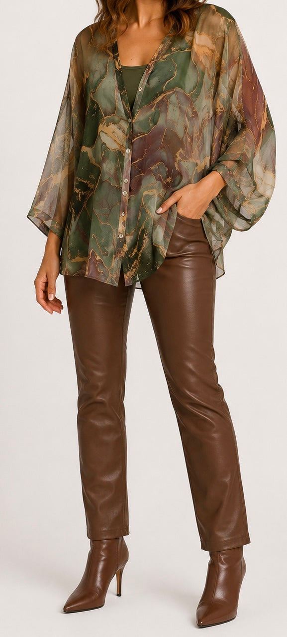 The Marbella Silk Blouse w/tank-Olive