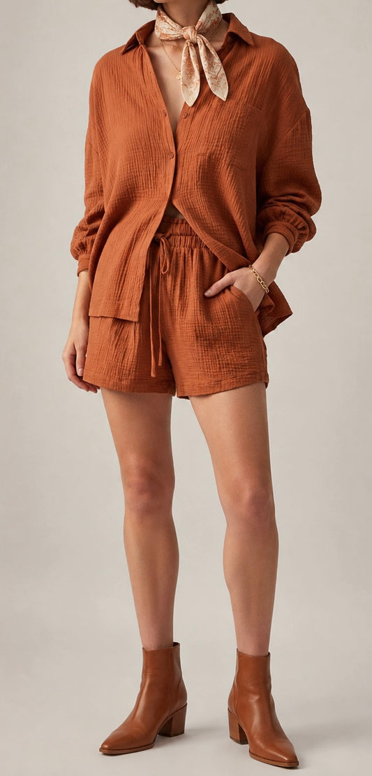 Crinkle Cotton Gauze Resort Button-Up Set