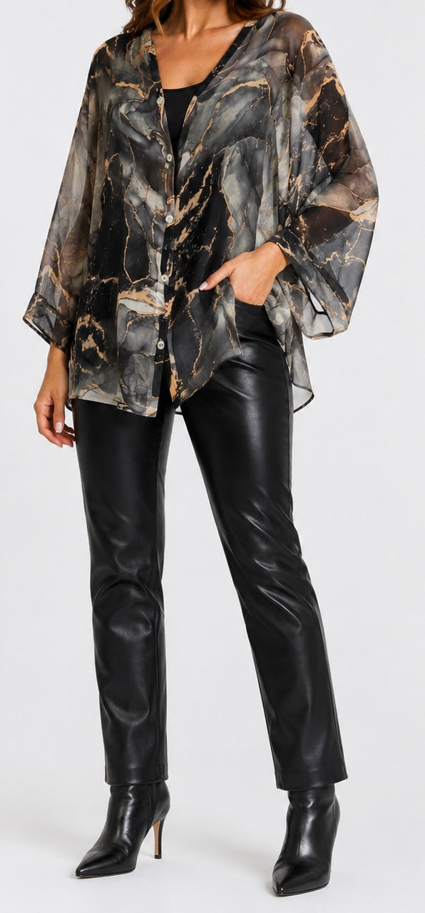 The Marbella Silk Blouse w/tank-Black