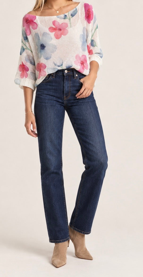 Floral Wide-Neck Lightweight Knit Sweater