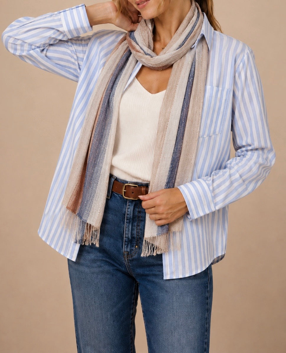 Collared Striped 100% Cotton Shirt Top