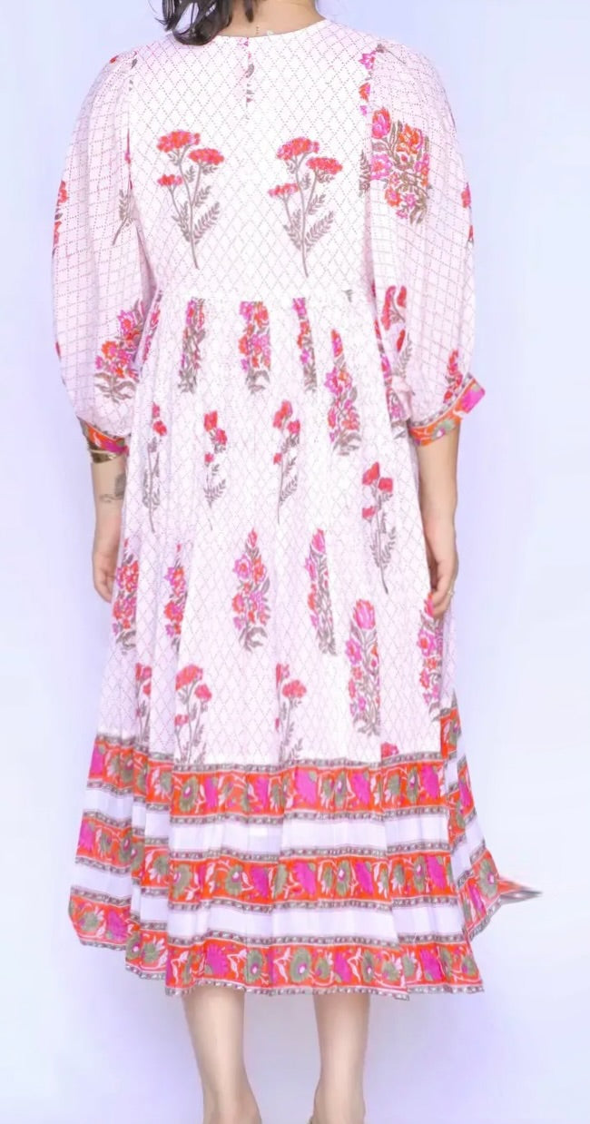 Mylah Midi Dress - White-Orange