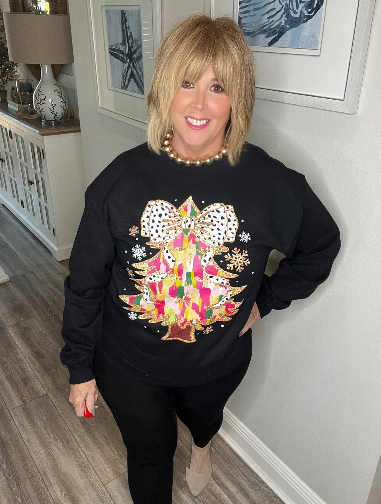 Leopard Bow Tree Sweatshirt – Black