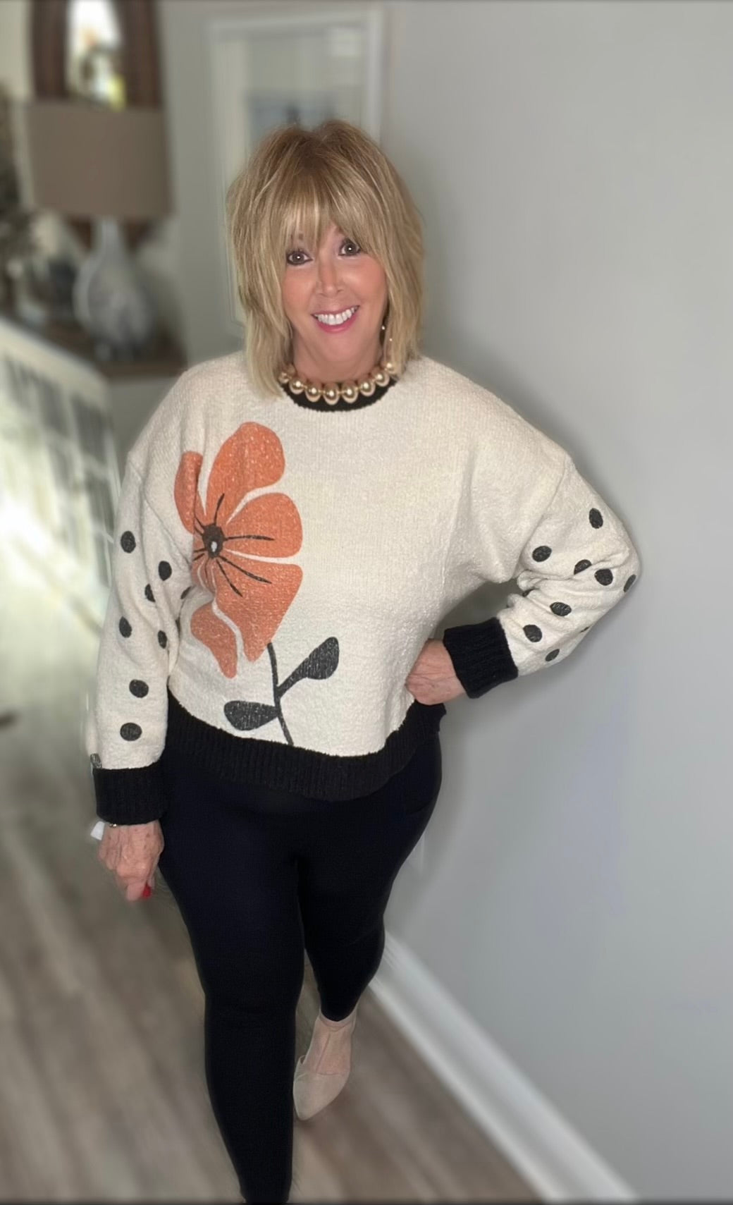 Bold Blossom Sweater-Cream/Black