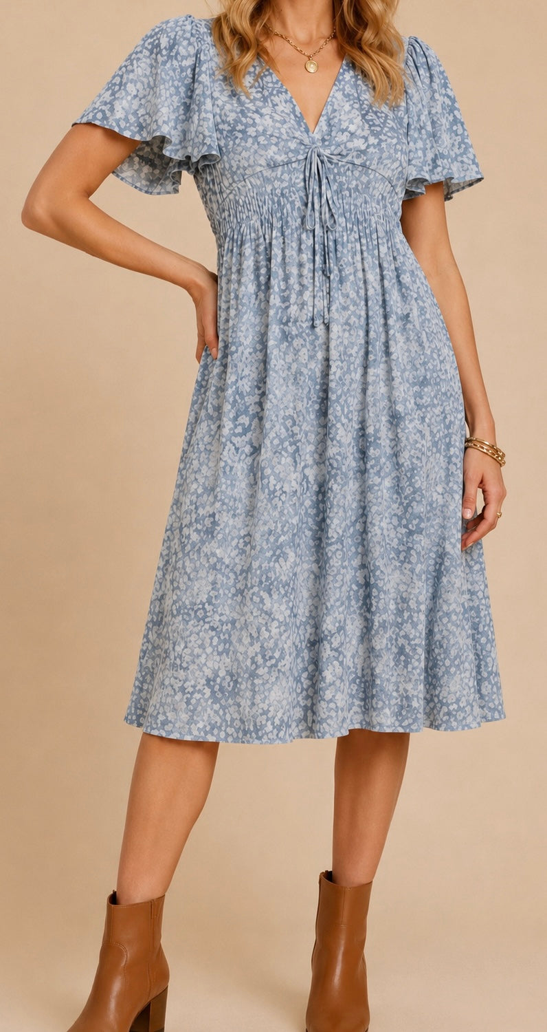 Blue Mist Flutter-Sleeve Dress