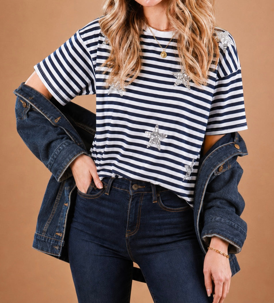Sequin Star Stripe Top