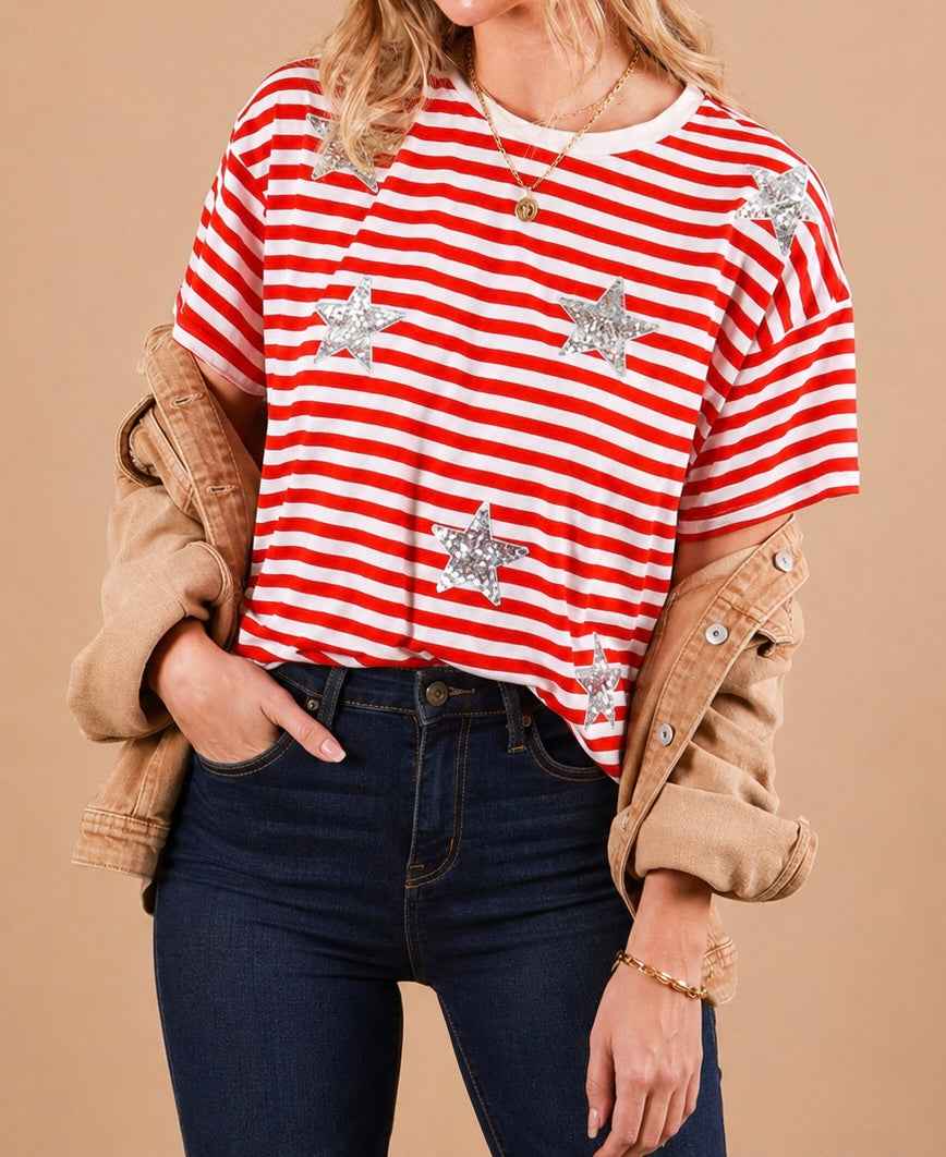 Sequin Star Stripe Top