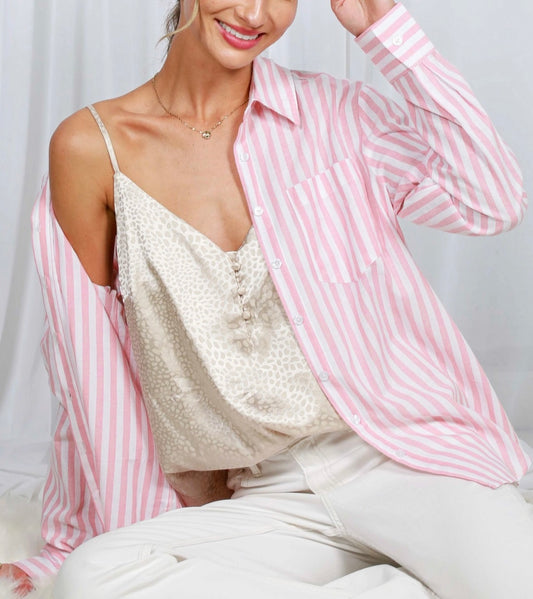 Collared Stripe 100% Cotton Shirt Top