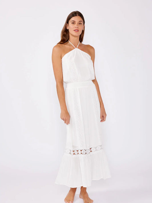 Eyelet Embroidered Smocked Halter Maxi Dress