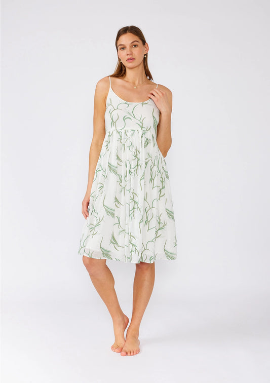 The Palm Dress—Embroidered, Spaghetti Strap White Empire Dress
