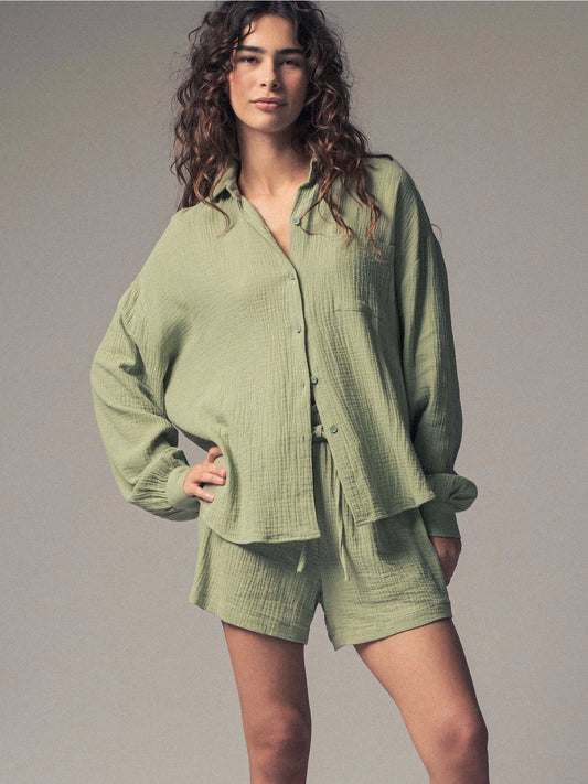 Crinkle Cotton Gauze Resort Button-Up Set