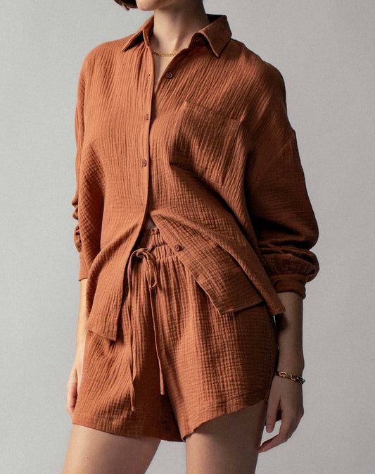 Crinkle Cotton Gauze Resort Button-Up Set
