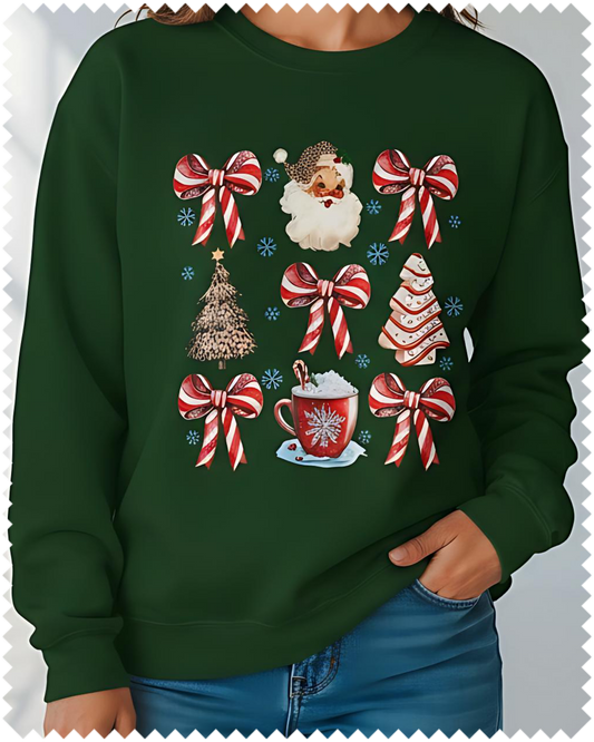 Candy Cane Collage Sweatshirt-Forest Green