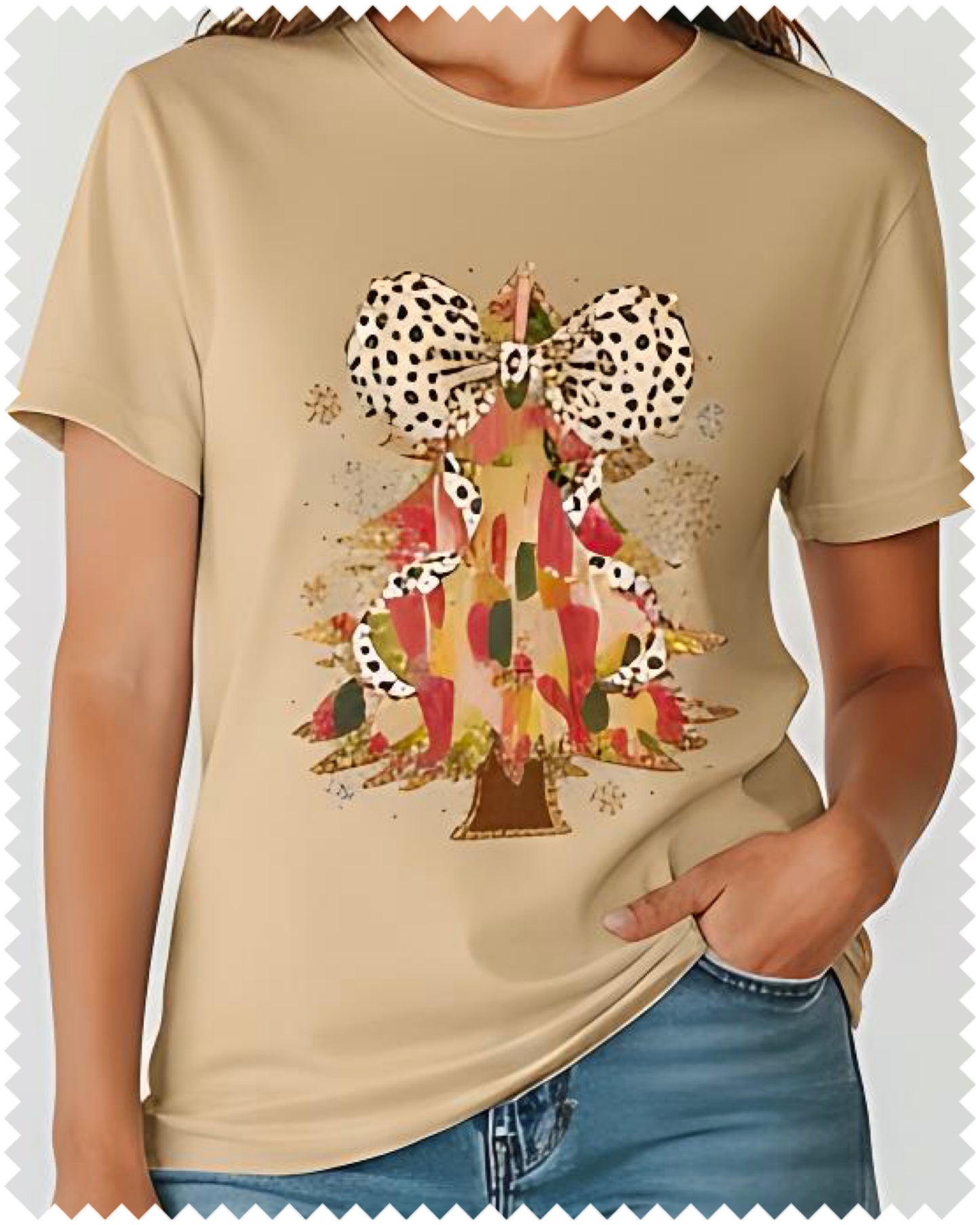 Leopard Bow Tree Tee-Sand