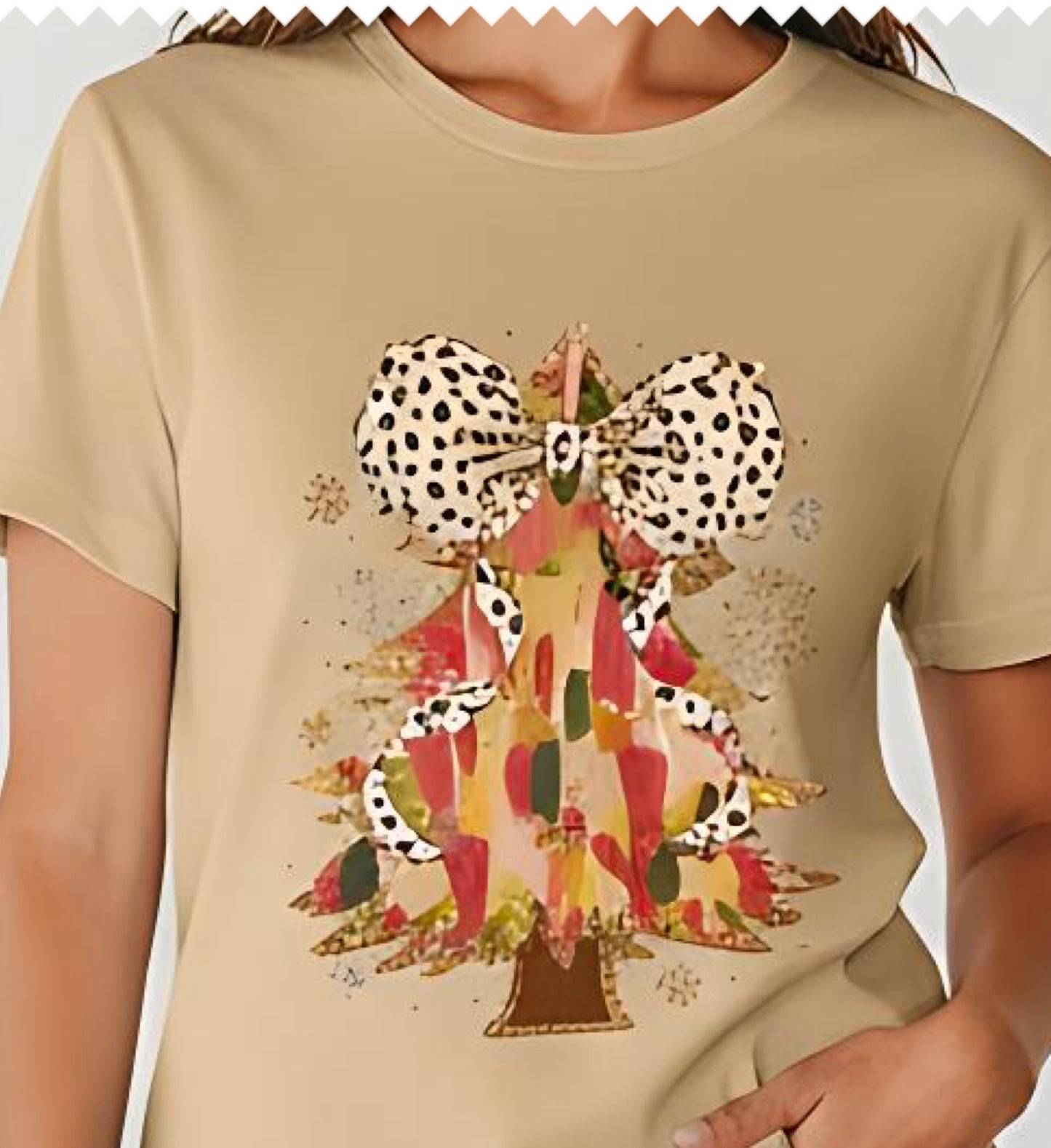 Leopard Bow Tree Tee-Sand
