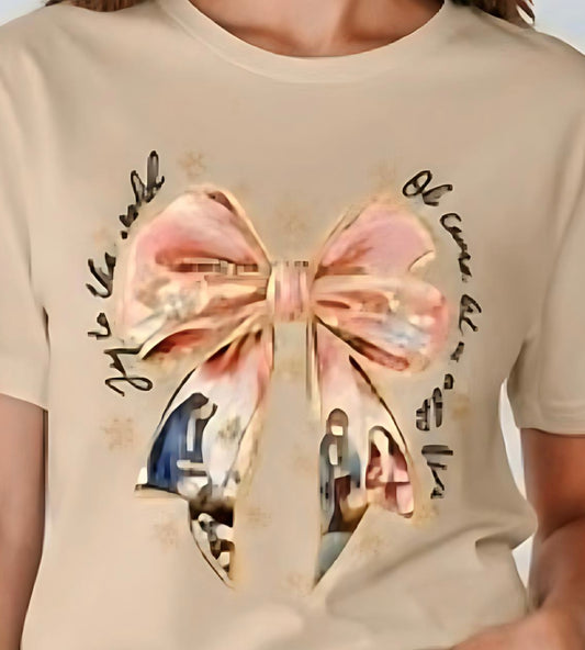 Faith Bow Nativity Tee – Sand