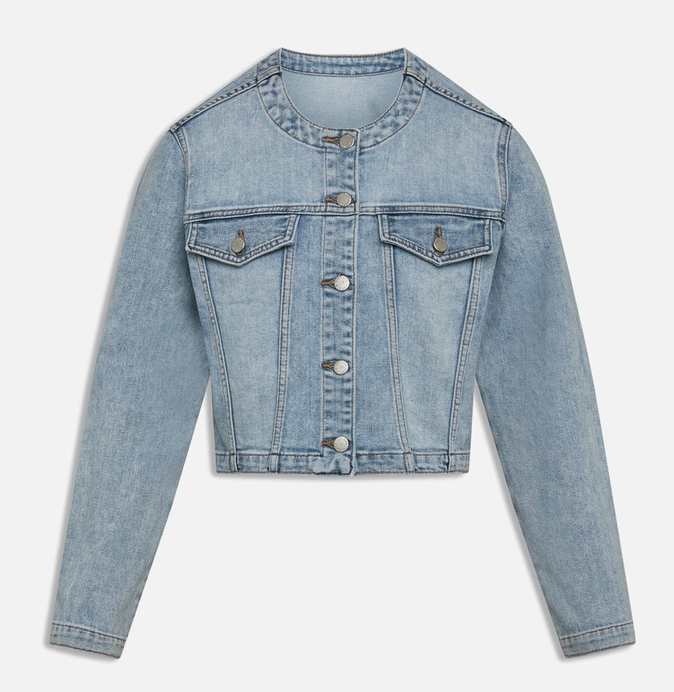 Collarless Denim Jacket