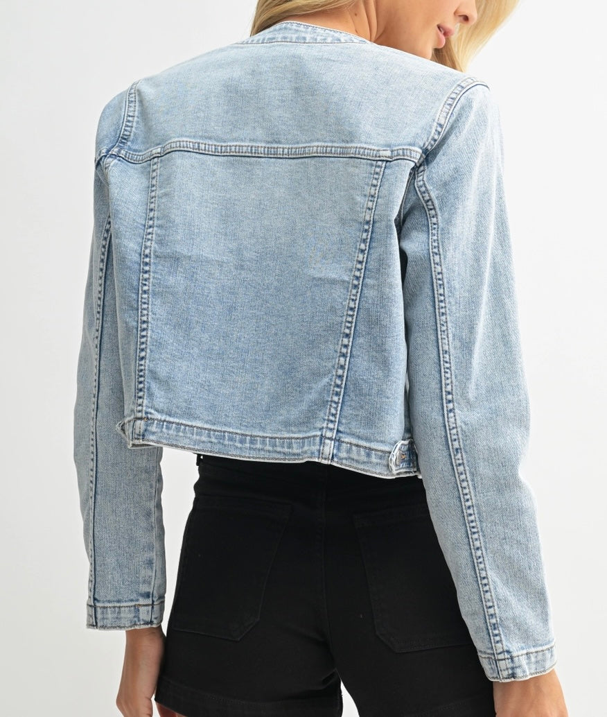 Collarless Denim Jacket