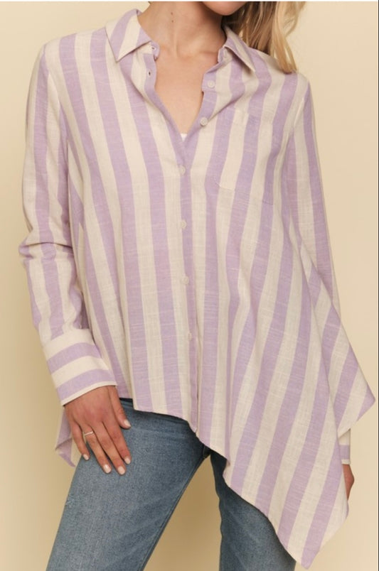 Stripe Asymmetrical Button Down Tunic