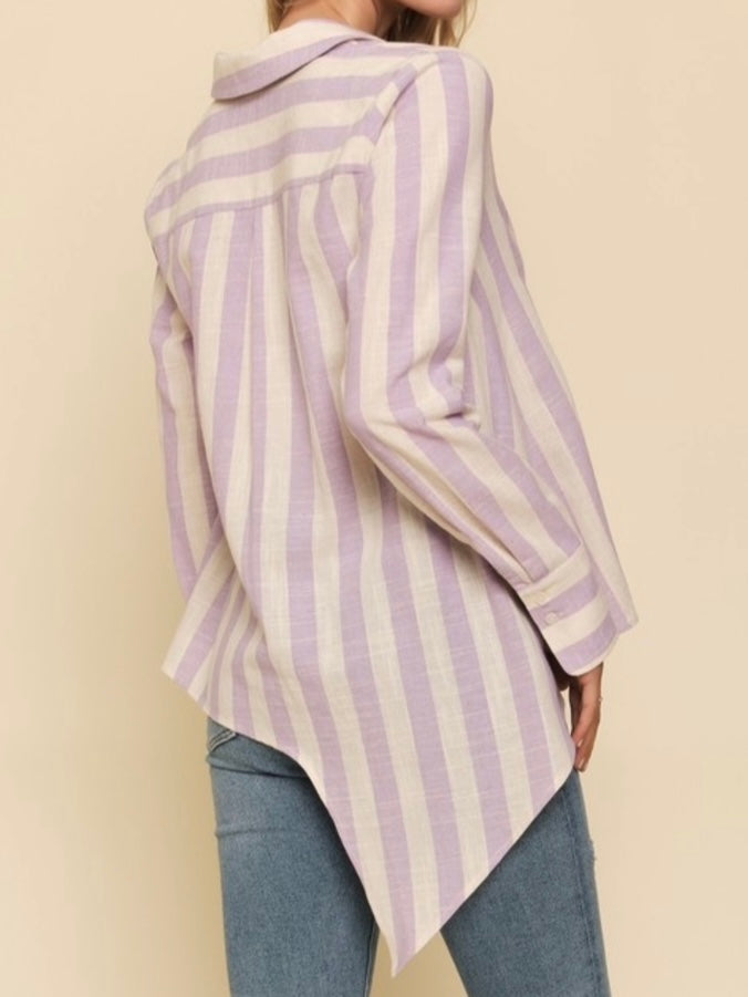 Stripe Asymmetrical Button Down Tunic