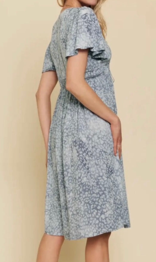 Blue Mist Flutter-Sleeve Dress