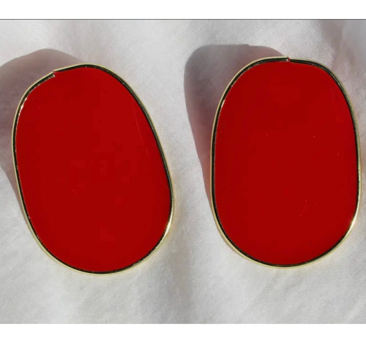Large Red Lightweight Handmade Resin Statement Earrings Gold Trim